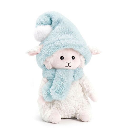 Mīkstā rotaļlieta aitiņa Marshmallow zilā cepurē – 2027. gada simbols, 20 cm